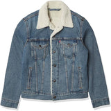 CUSTOM Men's Denim Wash Jacket with Patchwork, Fur Borg Lining in Double Pocket Style