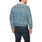 CUSTOM Men's Denim Wash Jacket with Patchwork, Fur Borg Lining in Double Pocket Style
